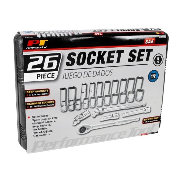 26-Pc 1/2 In Dr. Sae Socket Set Tool Set,W32901